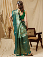Turquoise Tissue Silk Digital Print Geomatric Saree with Unstitched Blouse - Hiral Fashion | Grocsy