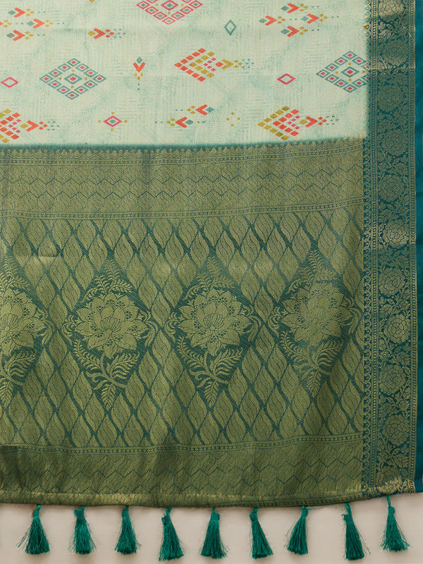 Turquoise Tissue Silk Digital Print Geomatric Saree with Unstitched Blouse - Hiral Fashion | Grocsy