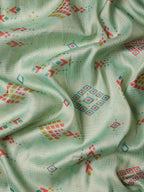Turquoise Tissue Silk Digital Print Geomatric Saree with Unstitched Blouse - Hiral Fashion | Grocsy