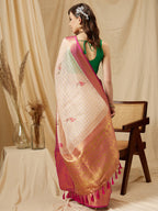 Beige Munga Silk Digital Print Floral Saree with Unstitched Blouse - Hiral Fashion | Grocsy