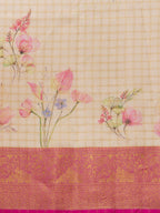Beige Munga Silk Digital Print Floral Saree with Unstitched Blouse - Hiral Fashion | Grocsy
