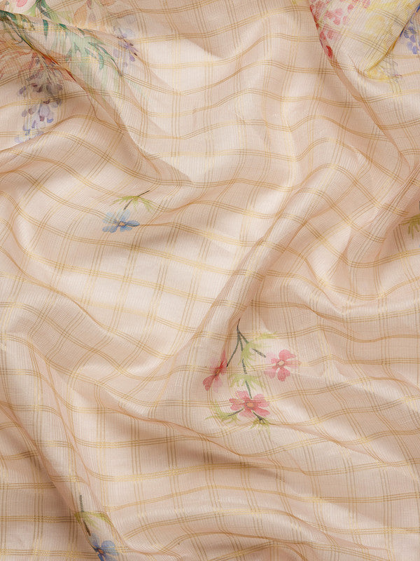 Beige Munga Silk Digital Print Floral Saree with Unstitched Blouse - Hiral Fashion | Grocsy