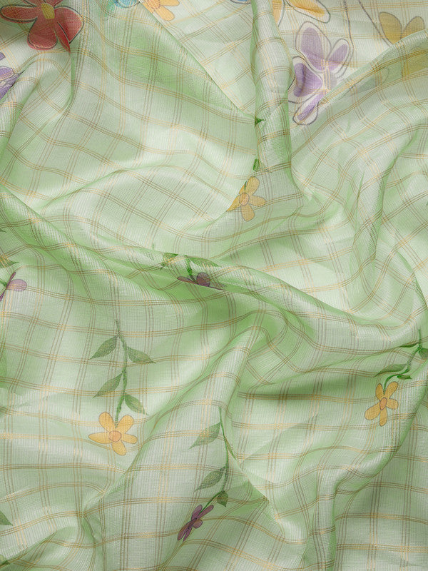 Green Munga Silk Digital Print Floral Saree with Unstitched Blouse - Hiral Fashion | Grocsy