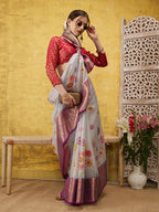 Lavender Munga Silk Digital Print Floral Saree with Unstitched Blouse - Hiral Fashion | Grocsy
