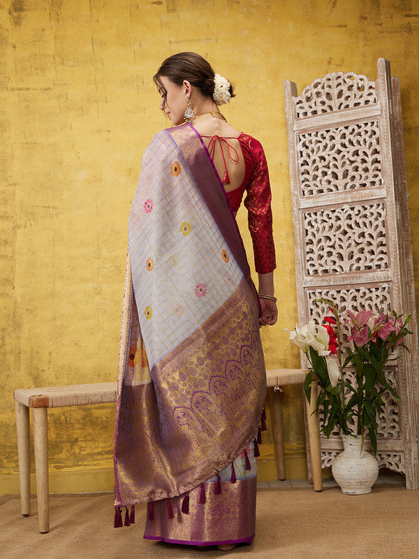 Lavender Munga Silk Digital Print Floral Saree with Unstitched Blouse - Hiral Fashion | Grocsy