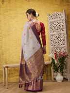 Lavender Munga Silk Digital Print Floral Saree with Unstitched Blouse - Hiral Fashion | Grocsy