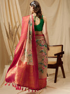 Peach Munga Silk Digital Print Floral Saree with Unstitched Blouse - Hiral Fashion | Grocsy
