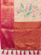Peach Munga Silk Digital Print Floral Saree with Unstitched Blouse - Hiral Fashion | Grocsy