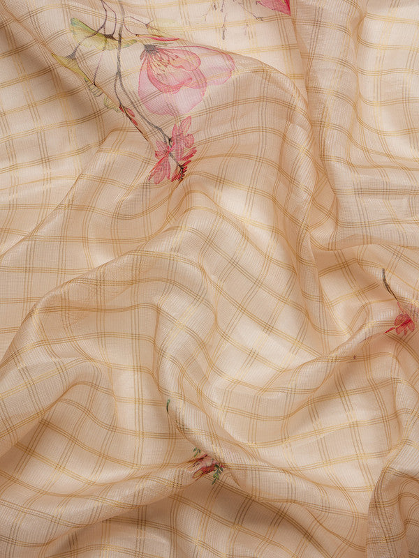 Peach Munga Silk Digital Print Floral Saree with Unstitched Blouse - Hiral Fashion | Grocsy