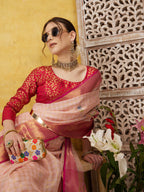 Pink Munga Silk Digital Print Floral Saree with Unstitched Blouse - Hiral Fashion | Grocsy