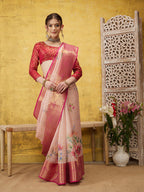Pink Munga Silk Digital Print Floral Saree with Unstitched Blouse - Hiral Fashion | Grocsy