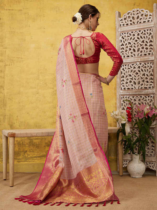 Pink Munga Silk Digital Print Floral Saree with Unstitched Blouse - Hiral Fashion | Grocsy