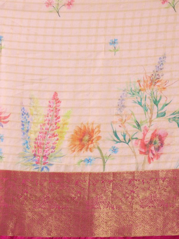 Pink Munga Silk Digital Print Floral Saree with Unstitched Blouse - Hiral Fashion | Grocsy