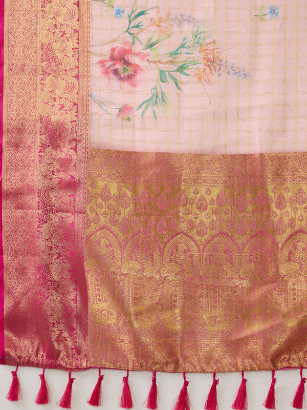 Pink Munga Silk Digital Print Floral Saree with Unstitched Blouse - Hiral Fashion | Grocsy