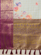 Sky Blue Munga Silk Digital Print Floral Saree with Unstitched Blouse - Hiral Fashion | Grocsy