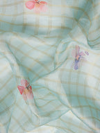Sky Blue Munga Silk Digital Print Floral Saree with Unstitched Blouse - Hiral Fashion | Grocsy