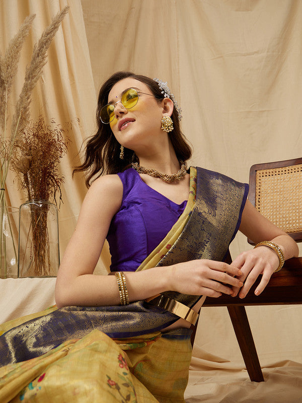 Yellow Munga Silk Digital Print Floral Saree with Unstitched Blouse - Hiral Fashion | Grocsy