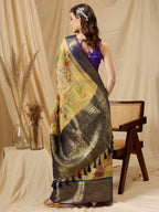 Yellow Munga Silk Digital Print Floral Saree with Unstitched Blouse - Hiral Fashion | Grocsy