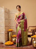 Hiral Fashion Pink Banarasi Silk Floral Digital Printed Saree | Grocsy