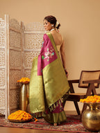 Hiral Fashion Pink Banarasi Silk Floral Digital Printed Saree | Grocsy