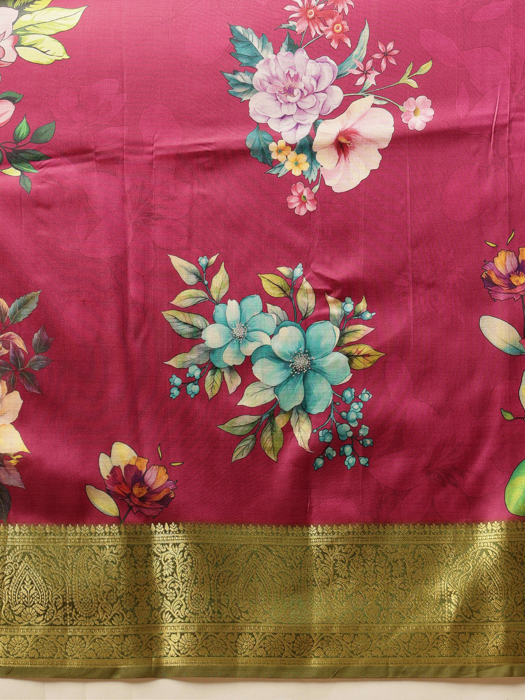 Hiral Fashion Pink Banarasi Silk Floral Digital Printed Saree | Grocsy