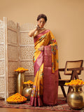 Hiral Fashion Mustard Banarasi Silk Floral Digital Printed Saree | Grocsy