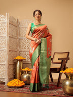 Hiral Fashion Orange Banarasi Silk Floral Digital Printed Saree | Grocsy