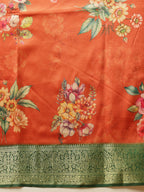 Hiral Fashion Orange Banarasi Silk Floral Digital Printed Saree | Grocsy