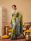 Hiral Fashion Green Banarasi Silk Floral Digital Printed Saree | Grocsy
