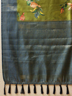 Hiral Fashion Green Banarasi Silk Floral Digital Printed Saree | Grocsy