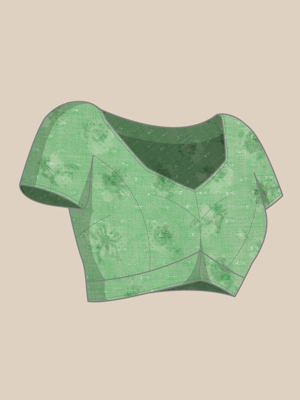 Green Chiffon Digital Print Floral Saree with Unstitched Blouse - Hiral Fashion | Grocsy