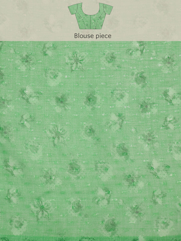 Green Chiffon Digital Print Floral Saree with Unstitched Blouse - Hiral Fashion | Grocsy