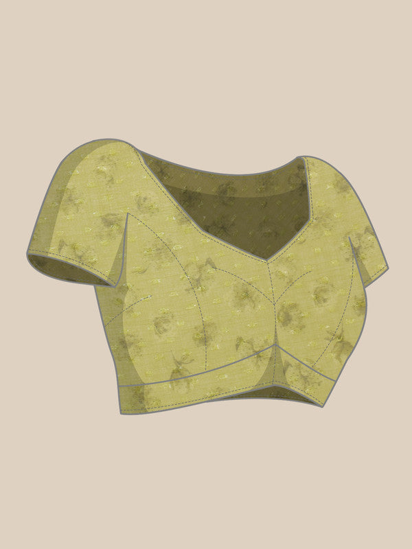 Olive Chiffon Digital Print Floral Saree with Unstitched Blouse - Hiral Fashion | Grocsy
