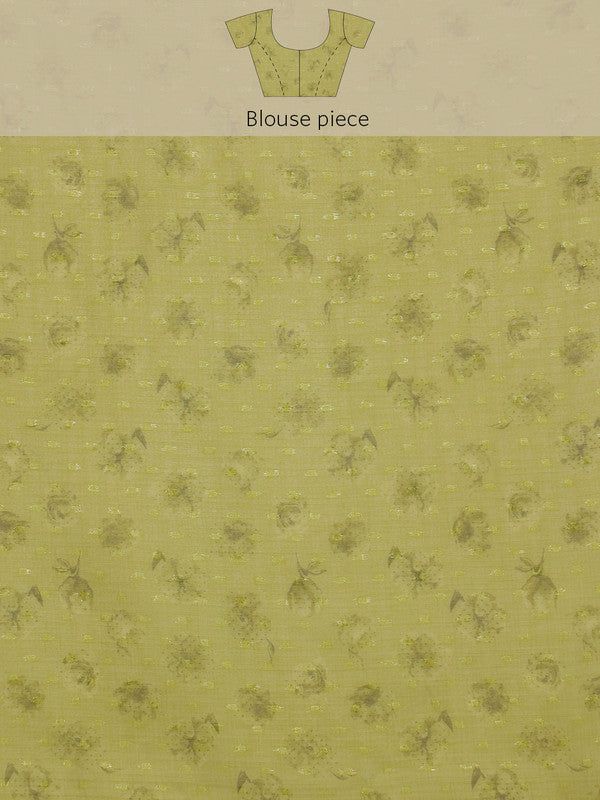 Olive Chiffon Digital Print Floral Saree with Unstitched Blouse - Hiral Fashion | Grocsy