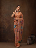 Peach Chiffon Digital Print Floral Saree with Unstitched Blouse - Hiral Fashion | Grocsy