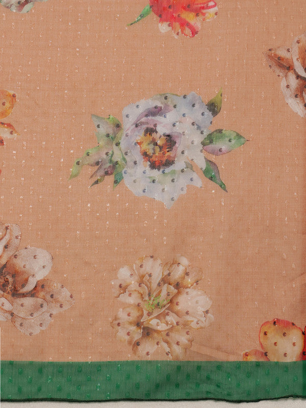 Peach Chiffon Digital Print Floral Saree with Unstitched Blouse - Hiral Fashion | Grocsy