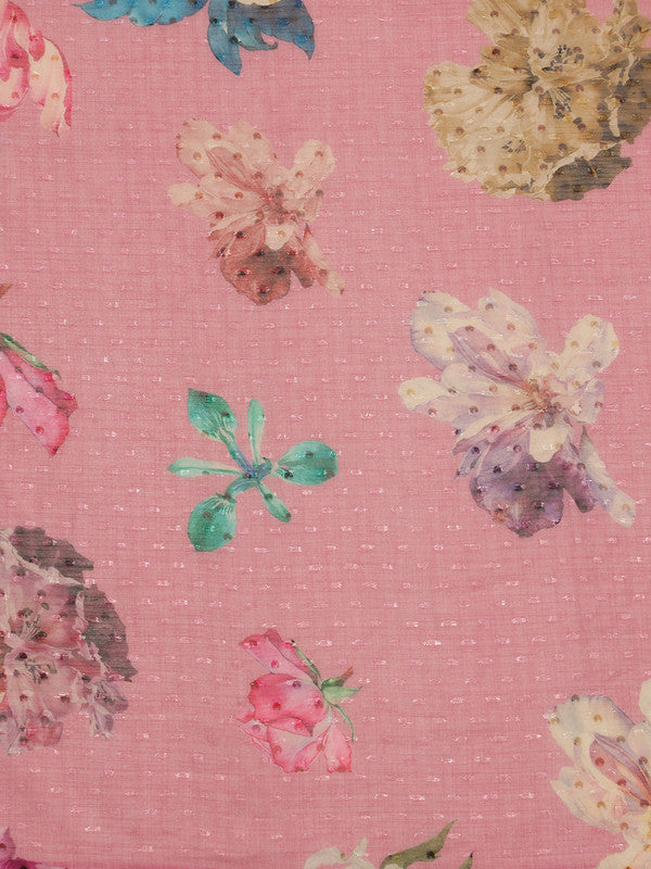 Pink Chiffon Digital Print Floral Saree with Unstitched Blouse - Hiral Fashion | Grocsy