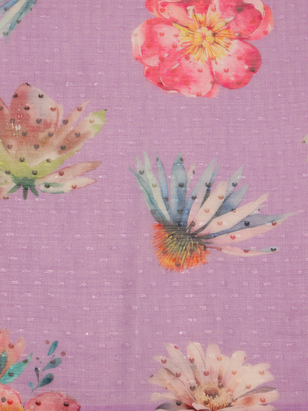 Purple Chiffon Digital Print Floral Saree with Unstitched Blouse - Hiral Fashion | Grocsy