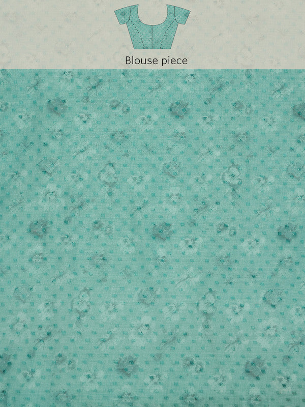 Turquoise Chiffon Digital Print Floral Saree with Unstitched Blouse - Hiral Fashion | Grocsy