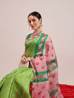 Hiral Fashion Green Banarasi Cotton Silk Abstract Digital Printed Saree | Grocsy