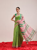 Hiral Fashion Green Banarasi Cotton Silk Abstract Digital Printed Saree | Grocsy