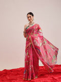 Hiral Fashion Pink Banarasi Cotton Silk Fruits Digital Printed Saree | Grocsy