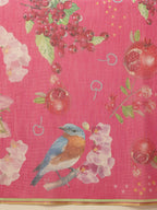 Hiral Fashion Pink Banarasi Cotton Silk Fruits Digital Printed Saree | Grocsy