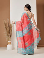 Hiral Fashion Red Banarasi Cotton Silk Fruits Digital Printed Saree | Grocsy