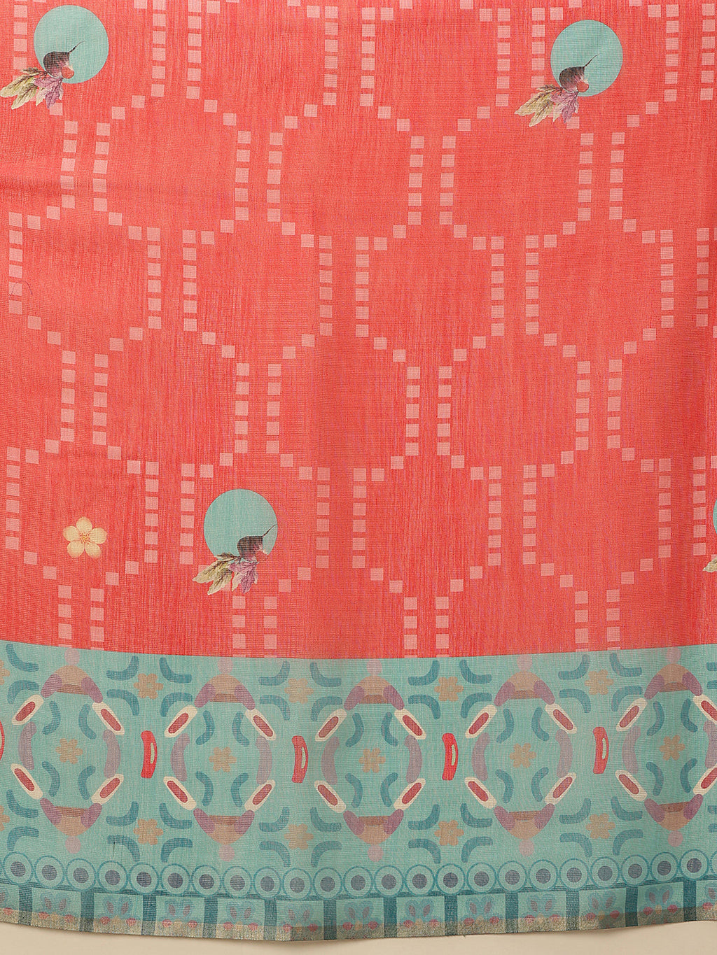 Hiral Fashion Red Banarasi Cotton Silk Fruits Digital Printed Saree | Grocsy