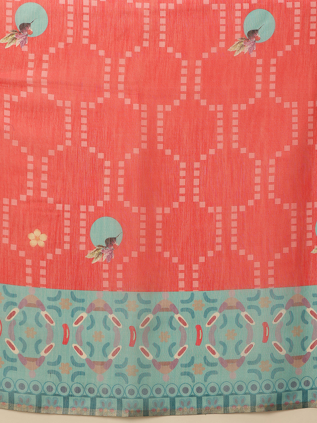 Hiral Fashion Red Banarasi Cotton Silk Fruits Digital Printed Saree | Grocsy