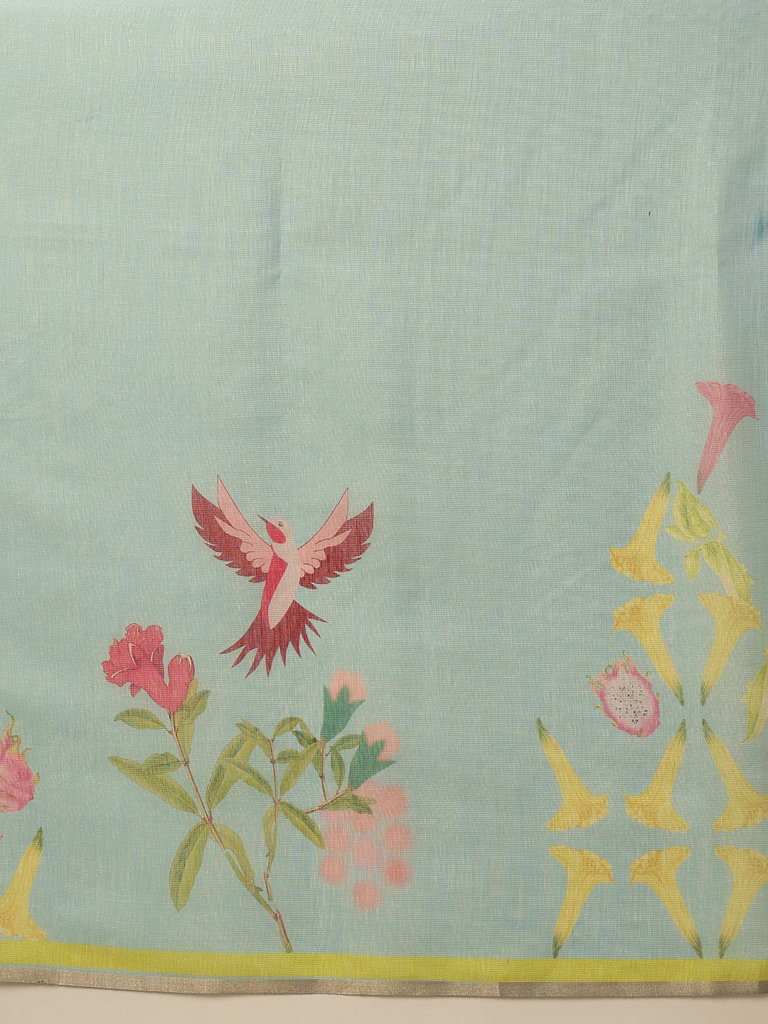 Hiral Fashion Blue Banarasi Cotton Silk Floral Digital Printed Saree | Grocsy