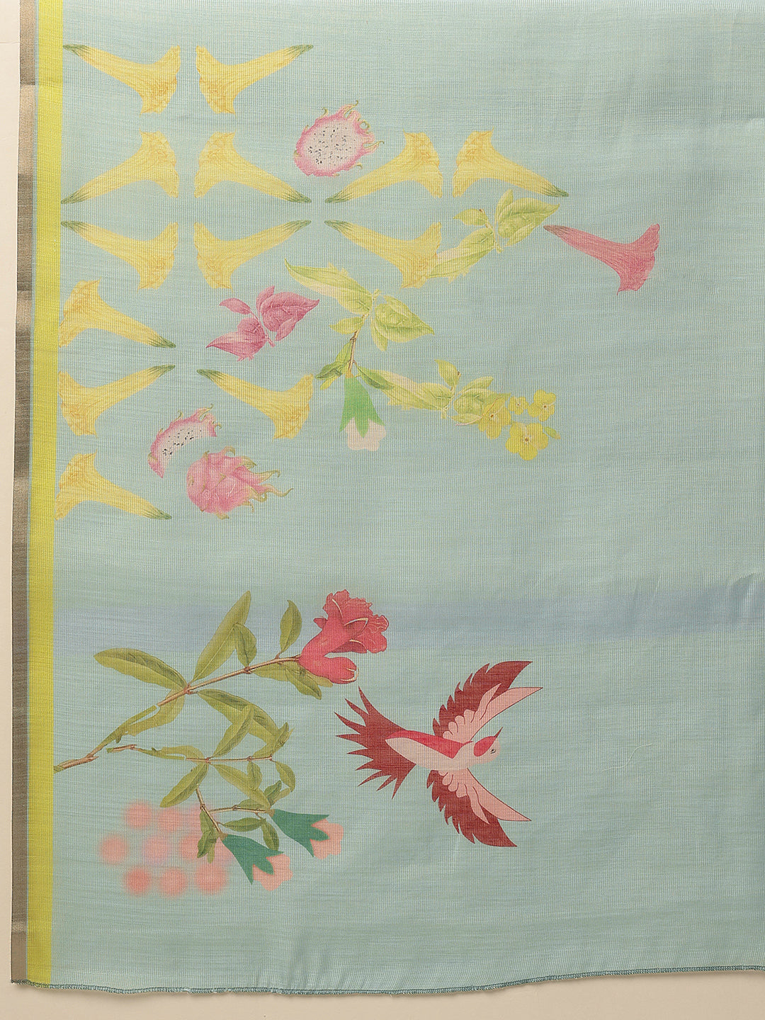 Hiral Fashion Blue Banarasi Cotton Silk Floral Digital Printed Saree | Grocsy