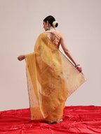 Hiral Fashion Yellow Banarasi Cotton Silk Fruits Digital Printed Saree | Grocsy