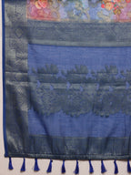 Blue Cotton Digital Print Floral Saree with Unstitched Blouse - Hiral Fashion | Grocsy